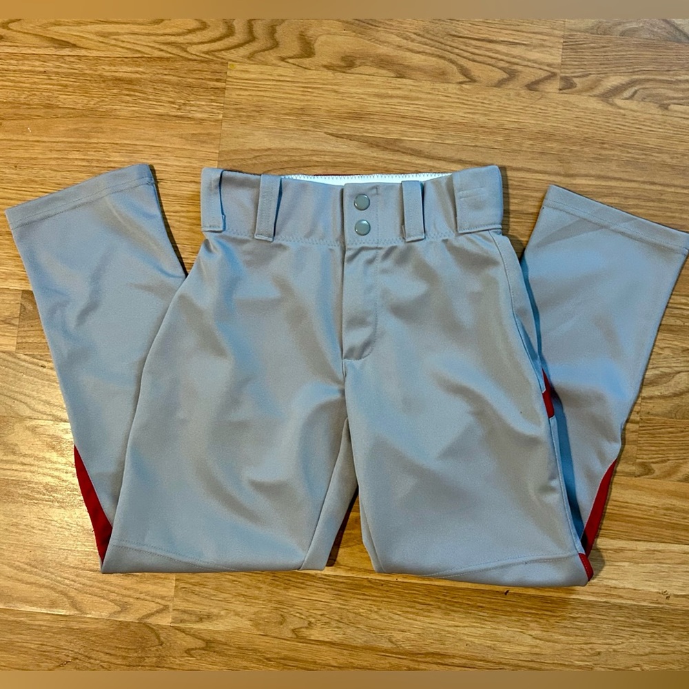 Kids' Gray and Red Long Baseball Pants Alleson Athletics Like New Size M